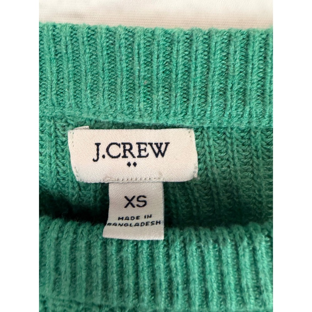 J.Crew Green Cotton Blend Shaker Stitch Shoulder Button Sweater XS Gold Buttons - Picture 4 of 9